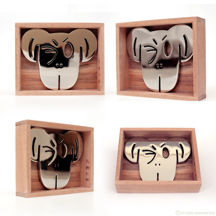 Símio IV - Escultura em aço cromado e madeira - 18x20cm - 2014